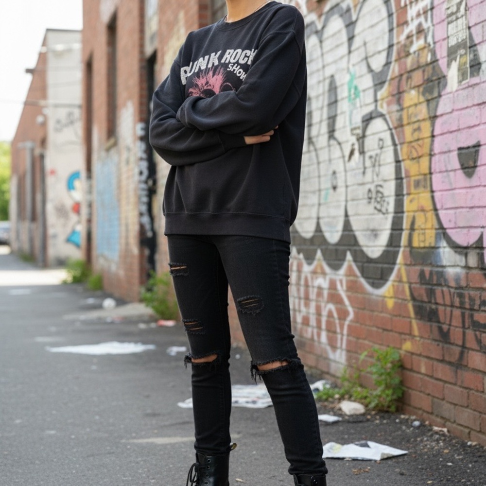 Unisex black Punk Rock Graphic Sweatshirt